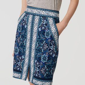 Loft classy blue floral pencil skirt